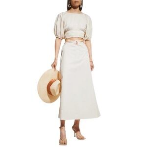 Johanna Ortiz Women’s Cream White Mother Nature Midi Skirt Size Small